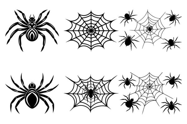 Spiden Net Silhouette Illustrations. Printable Halloween Spider Net silhouette illustrations in cartoon, clipart, and line art styles.