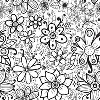 Hand drawn floral doodle ink seamless pattern with fantasy flowers, petals, leaves and swirls. Background, textile, wrapping paper, etc. vector