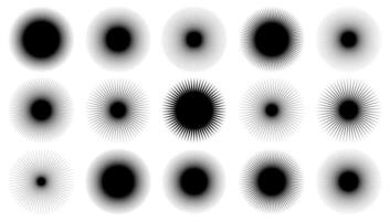 Star light, flash, round element, halftone rays set isolated on background. Geometric sun collection. vector
