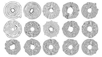 Melting distorted circles collection isolated on white background. Uneven round shapes. vector