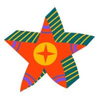 Colorful ornamental pseudo 3D star isolated on white. Symbol for game, flat style vector