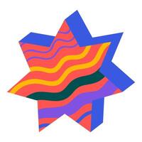 Colorful ornamental pseudo 3D star isolated on white. Symbol for game, flat style vector