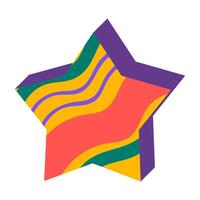 Colorful ornamental pseudo 3D star isolated on white. Symbol for game, flat style vector