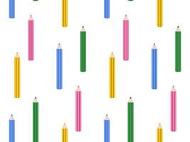 Seamless background with colored pencils. Bright pattern with stationery accessories for school vector