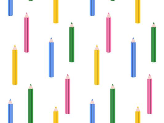 Seamless background with colored pencils. Bright pattern with stationery accessories for school