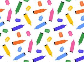 Multicolored highlighters seamless pattern. Bright background from office accessories vector