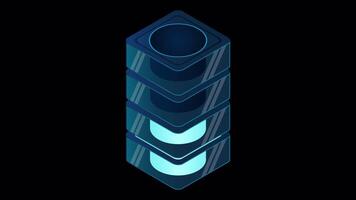 Isometric futuristic server animation. Isometric database or data center. Abstract blockchain. Computer storage. Cloud storage. Transparent background with alpha channel video