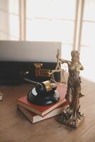 Lawyer, legal advisor, businessman brainstorming information on agreement details Business contracts in legal processing books for accuracy in contract documents. joint financial investment. photo