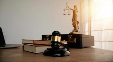 Lawyer, legal advisor, businessman brainstorming information on agreement details Business contracts in legal processing books for accuracy in contract documents. joint financial investment. photo