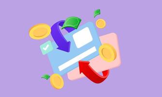 3d realistic credit card floating coins around new concept design vector