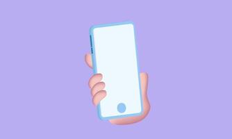 3d realistic hand holding mobile phone cartoon style design vector