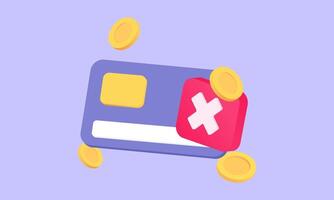 3d realistic declined payment credit card canceled cartoon style design vector