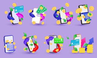 unique 3d realistic creative set collection cashback money refund wallet new concept design vector