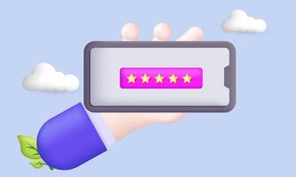 3d realistic smartphone customer feedback hand cartoon style new concept design on background vector