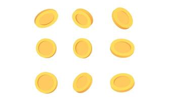 3d realistic set rotation coins different angles design vector