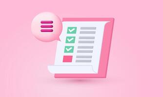 3d realistic clipboard task plan management pink background cartoon style design vector