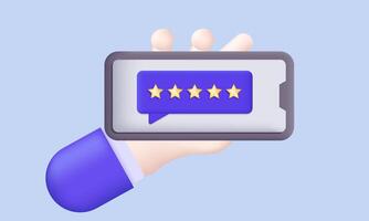 3d realistic smartphone customer feedback hand cartoon style new concept design vector