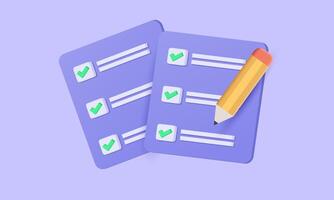 3d realistic notes check mark completed task cartoon style design vector