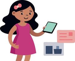 Illustration of a girl using a tablet for online learning and education vector