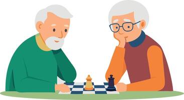 Elderly men playing chess together, engaging in a thoughtful game of strategy vector