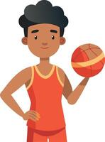 Illustration of a young basketball player holding a ball in red uniform vector
