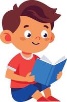 Illustration of a young boy reading a book while sitting and smiling vector