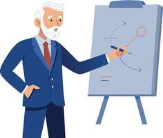 Senior business professional giving a presentation with a flip chart vector