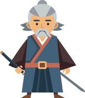 Illustration of a samurai character with sword and traditional attire vector