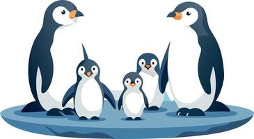 Cute penguin family illustration with parents and chicks on ice vector