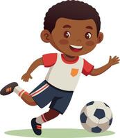 Cartoon boy playing soccer with a happy expression on his face vector