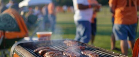 People cooking hamburgers on grill photo