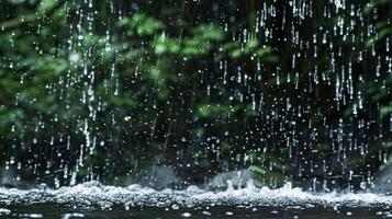 Close-up of raindrops falling on a water surface photo