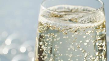 Champagne glass with rising bubbles photo