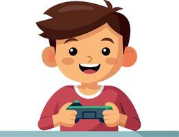 Happy cartoon boy playing game with a game controller isolated on white background vector