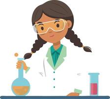 Young female scientist conducting experiment with test tubes in laboratory vector
