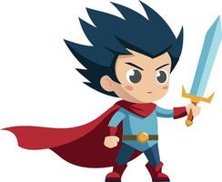Cartoon warrior character with sword and red cape in heroic pose vector
