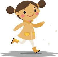 Cute cartoon illustration of a happy girl in a yellow raincoat running and smiling vector