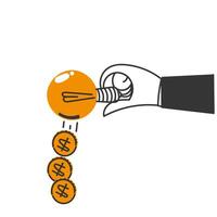 hand drawn doodle coins coming out of the light bulb vector
