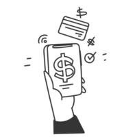 hand drawn doodle mobile phone and credit card with money access symbol vector
