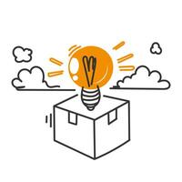 hand drawn doodle lightbulb out of the box vector