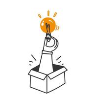 hand drawn doodle lightbulb out of the box vector