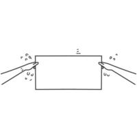 hand drawn doodle person holding blank mock up banner frame vector