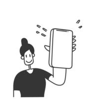 hand drawn doodle mobile phone white blank mock up vector