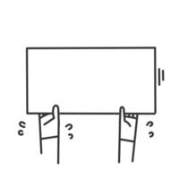 hand drawn doodle person holding blank mock up banner frame vector