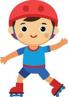 A cartoon boy is wearing a helmet and riding a skateboard vector