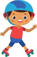 A cartoon boy is wearing a helmet and riding a skateboard vector