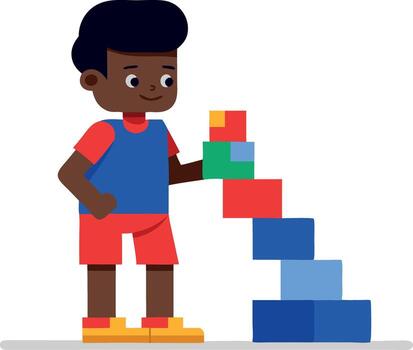 A young boy is playing with a stack of blocks vector