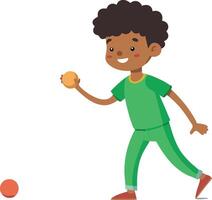 A young boy is playing with a ball and a frisbee vector