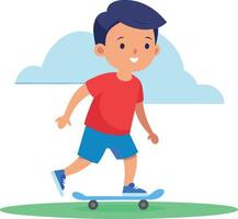 A boy is skateboarding in a park vector