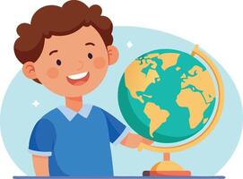 Boy pointing at globe in classroom vector
